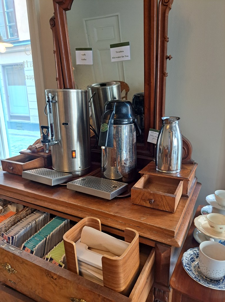 Tea, coffee station at Grillska Huset, Café located in the old part of Stockholm!