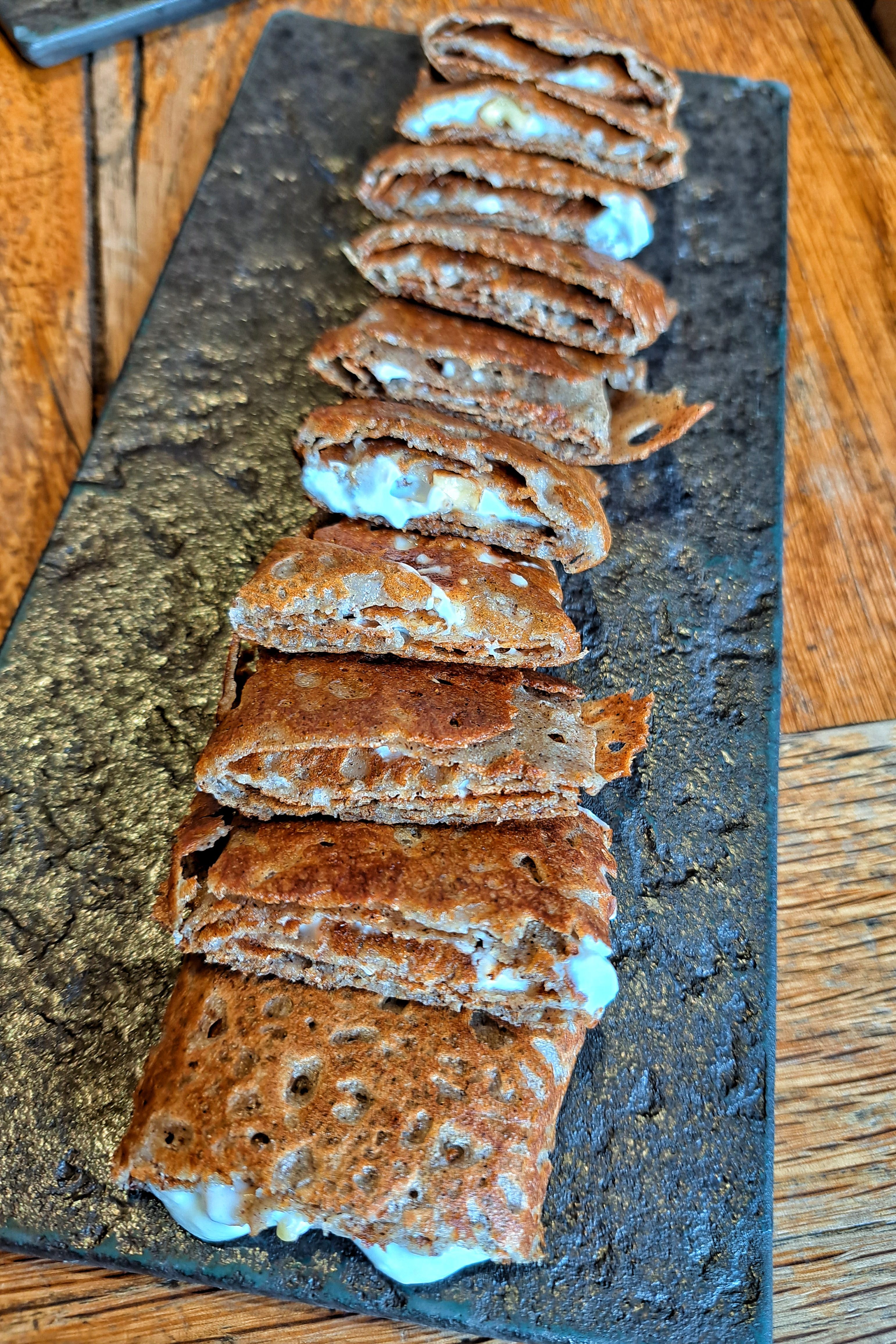 Delicious galette at Breizh Cafe in the Marais district, Paris!