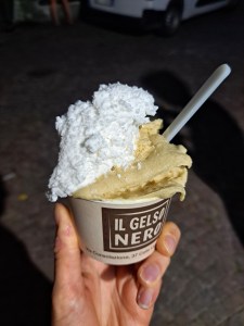 I am Sofia Lena Perissinotto, I am a blogger, content creator. In this blog post I write about the marvellous village of Celle Ligure (Liguria, Italy). I also write about the gelaterie in town :) this photo depicts a delicious gelato from one of the gelaterie called il Gelso Nero! One of my favourite gelaterie in the village!
