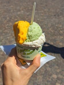 I am Sofia Lena Perissinotto, I am a blogger, content creator. In this blog post I write about the marvellous village of Celle Ligure (Liguria, Italy). I also write about the gelaterie in town :) this photo depicts a delicious gelato from one of the gelaterie called I Giardini di Marzo! One of my favourite gelaterie in the village! You can find this gelateria also in Varazze!